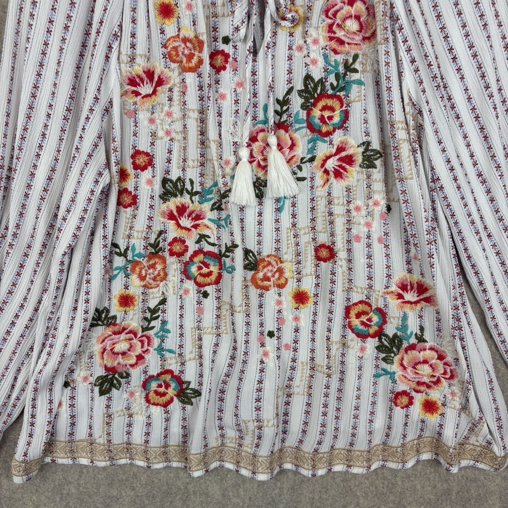 Savanna Jane 3X Blouse Floral Embroidered Boho Peasant Tassel Striped Read - Picture 4 of 12